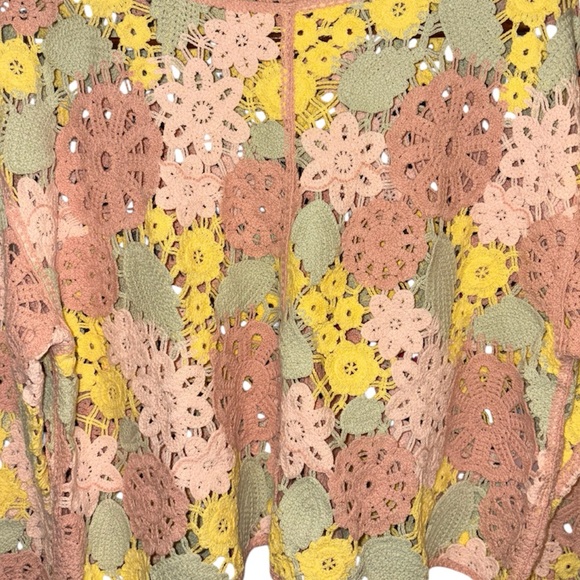 Entro Knit Crochet Floral Multi Color Pastel Cropped Long Sleeve Lace Top Small - Picture 5 of 14